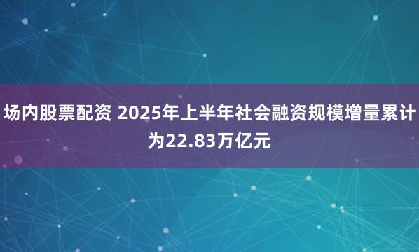 场内股票配资 2025年上半年社会融资规模增量累计为22.83万亿元